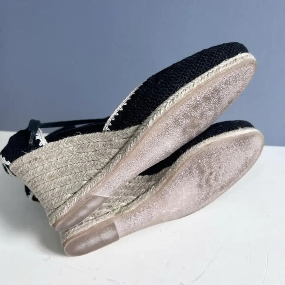 Via Spiga Wedge Sandals Sz 7 Ankle wrap Espadrilles Lenox Crochet Bohemian Siren